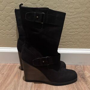 Halogen Black Wedge Boots with Buckle Detail